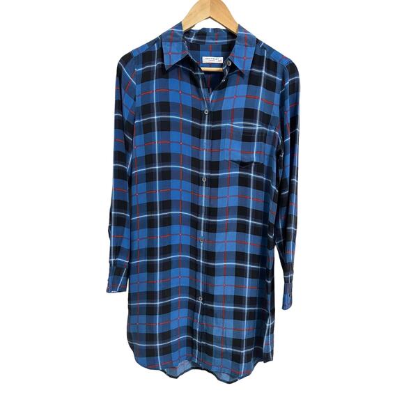 Equipment Femme Silk Blue Plaid Button Down Long Sleeve dress XS - Picture 1 of 5